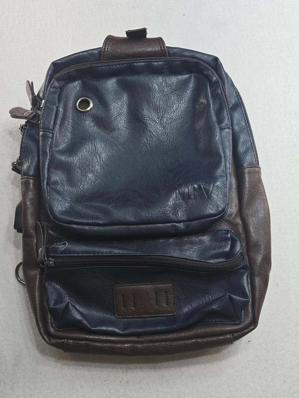 Men's Two-Tone Navy and Brown Sling Backpack